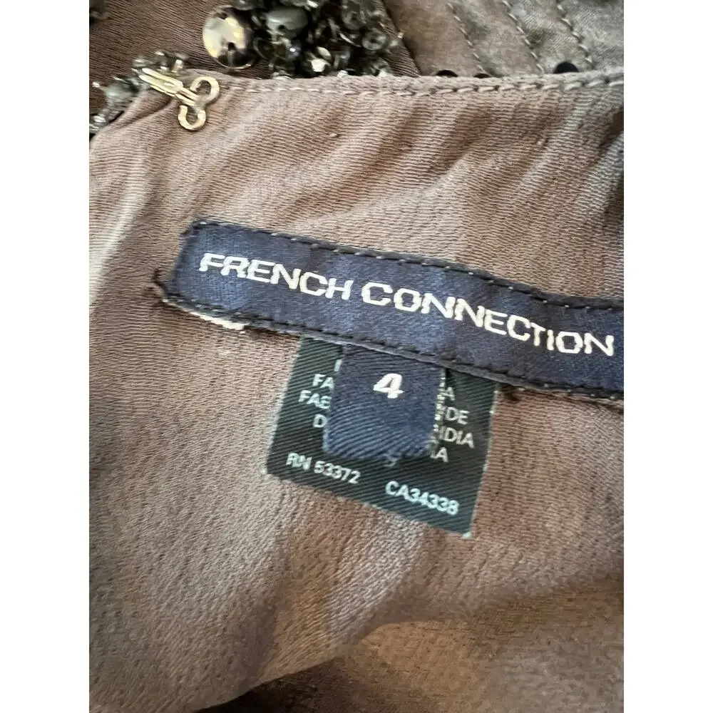 French Connection Silk gunmetal sequin and beaded Mini Dress Gray 4